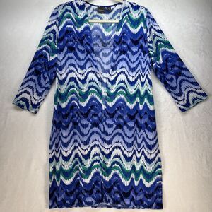 Chico’s Travelers Open Front Duster Cardigan Women’s Sz Medium Artsy 3/4 Sleeve